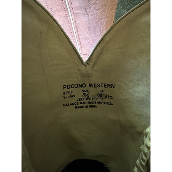 Pocono Western Girls Pink And White Cowboy Boots Sz 3.5 Pointed Toe Rodeo Countr - Picture 6 of 8